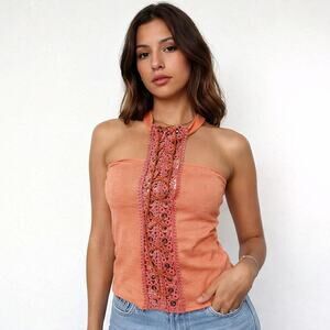 Cheeky Y2K Lace-up Halter Top Women's Size M USA Peach Casual Trendy Summer